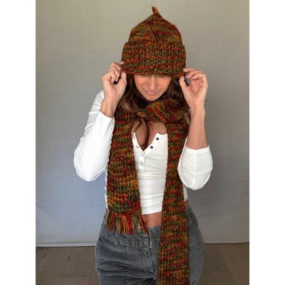 Vintage Handmade Knit Hat + Scarf Set – Autumn Multi - Picture 3 of 5